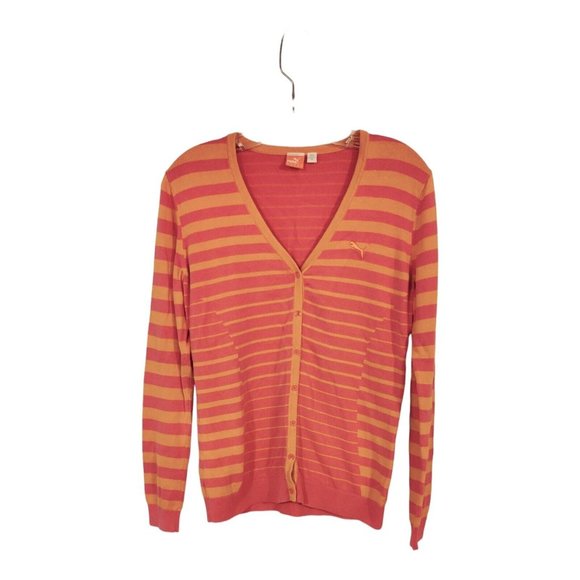 Puma Golf Women's Striped coral pink Button Up lightweight Cardigan Size Medium - Picture 1 of 10